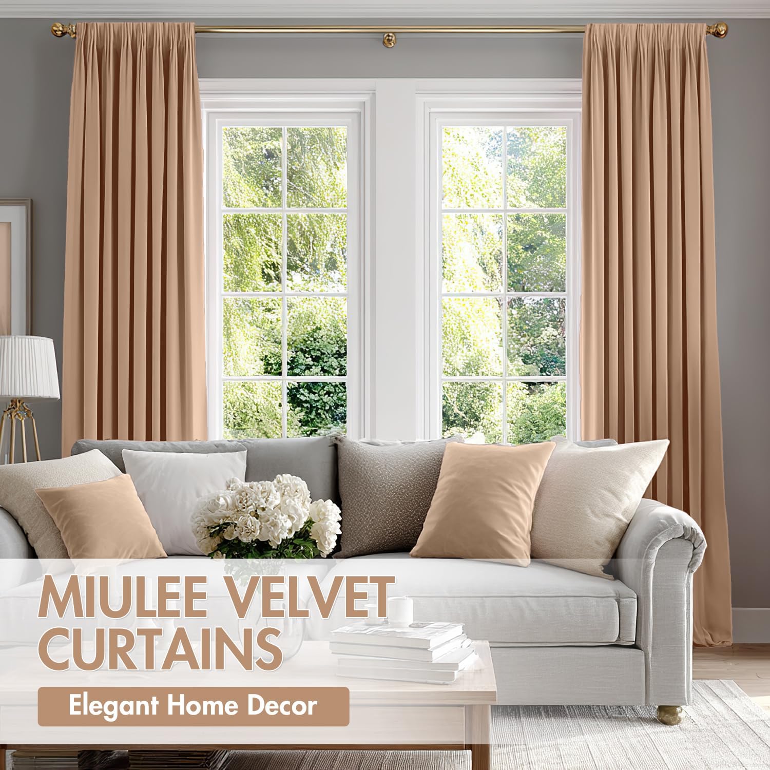 MIULEE Blush Beige Velvet Curtains Thermal Insulated Blackout Curtain Drapes for Bedroom Living