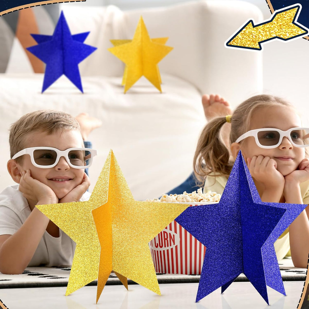 45 Pcs 3D Star Centerpieces Movie Night Decorations for Table in 3 Sizes Hanging Supplies for Red