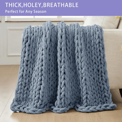 Bigacogo Chunky Knit Throw Blanket for Couch, 40x60 inches, 100% Hand Knitted with Thick Jumbo