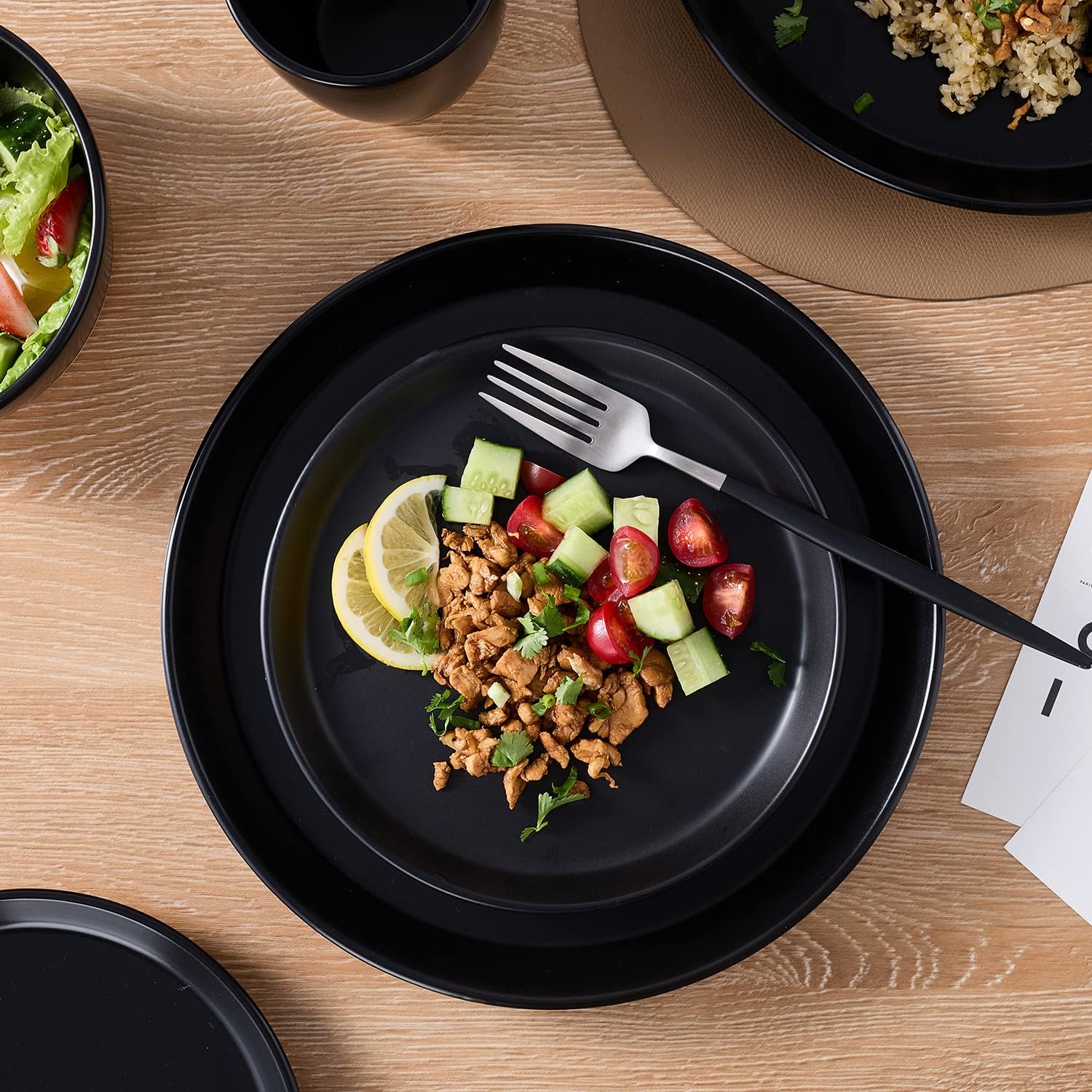 Stone Lain Jules Modern Stoneware 32-Piece Round Black Dinnerware Set, Plates and Bowls Sets, Dish