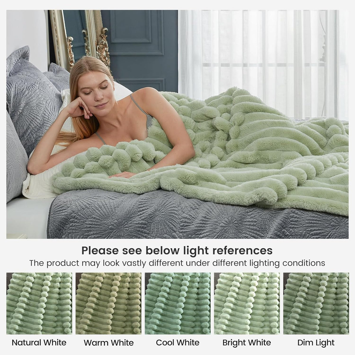 Cozy Bliss Faux Fur Throw Blanket for Couch, Cozy Warm Plush Striped Blanket for Sofa Bedroom