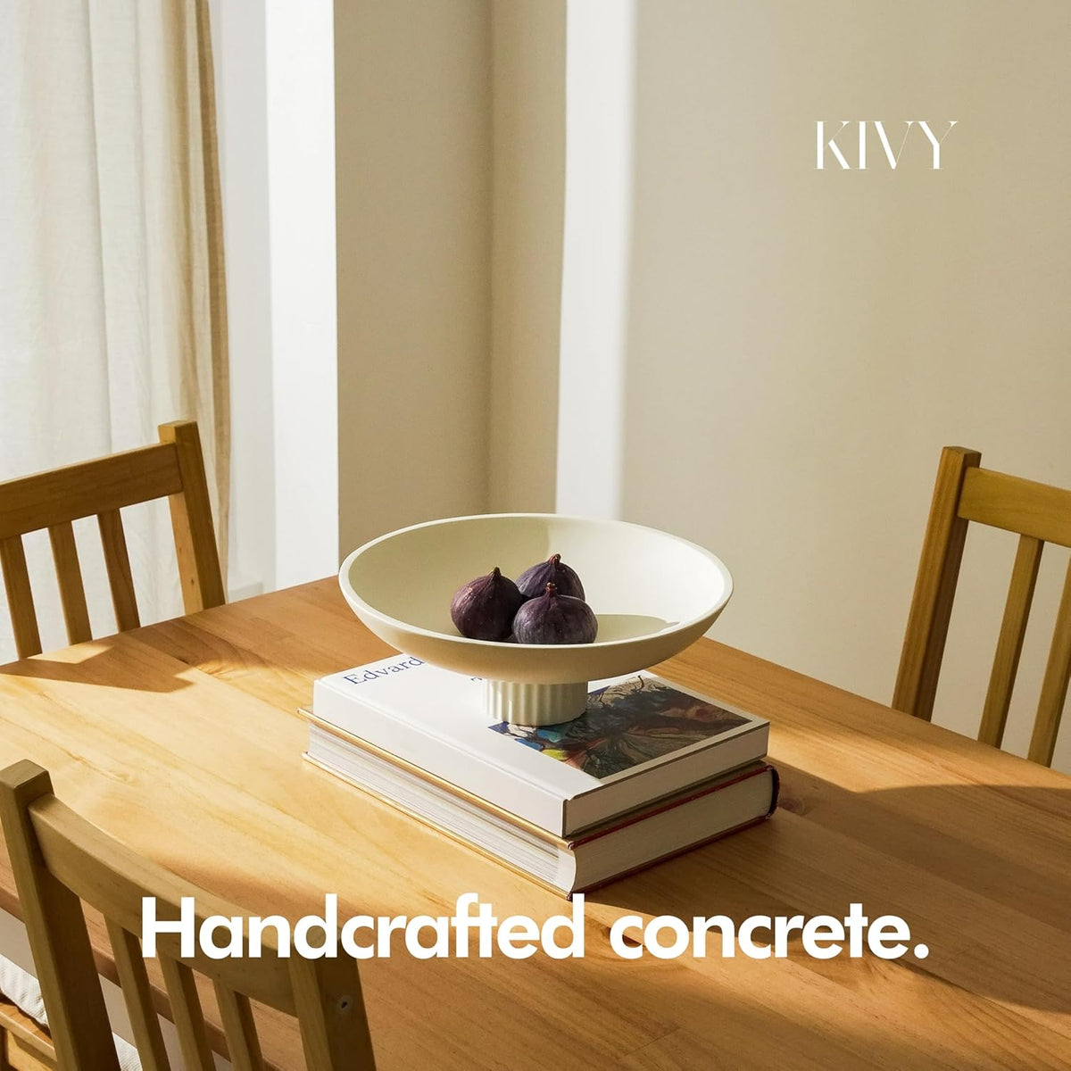 KIVY Concrete Fruit Bowl for Kitchen Counter - Large Decorative Pedestal Bowl for Home Decor