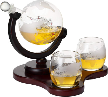 Whiskey Globe Decanter Set with 2 Glasses in Gift Box - Whiskey decanter for Liquor, Whiskey