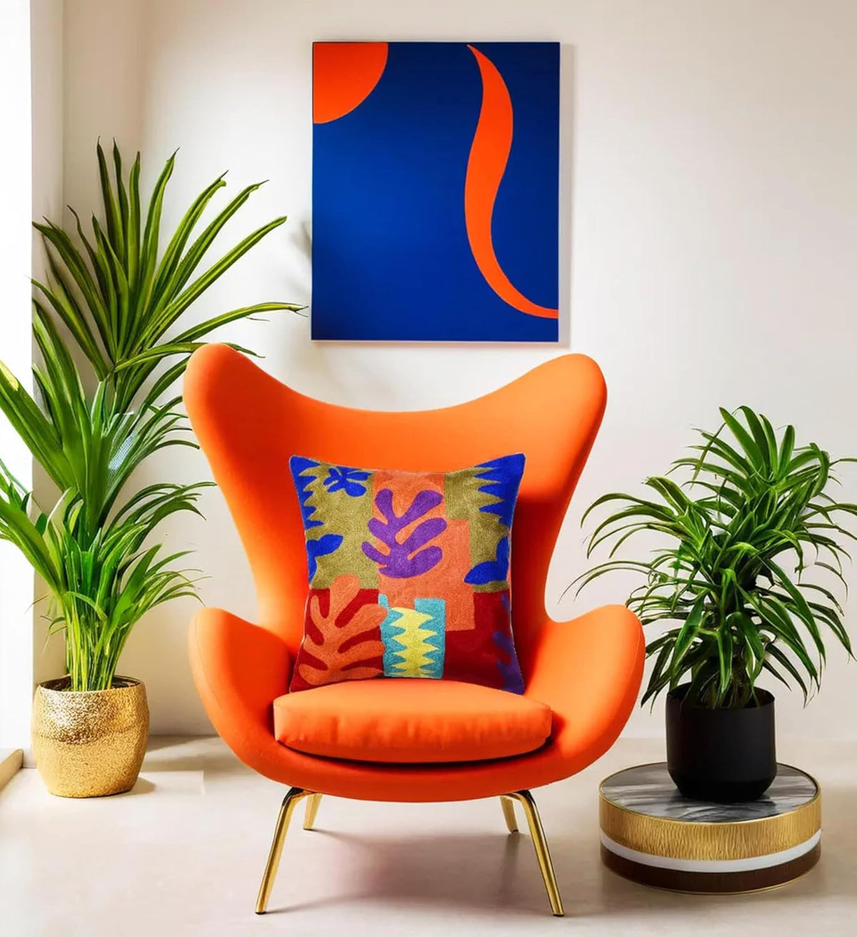 Matisse Decorative Pillow Cover Cutouts Hand Embroidered Abstract Toss Pillows Farmhouse Chair