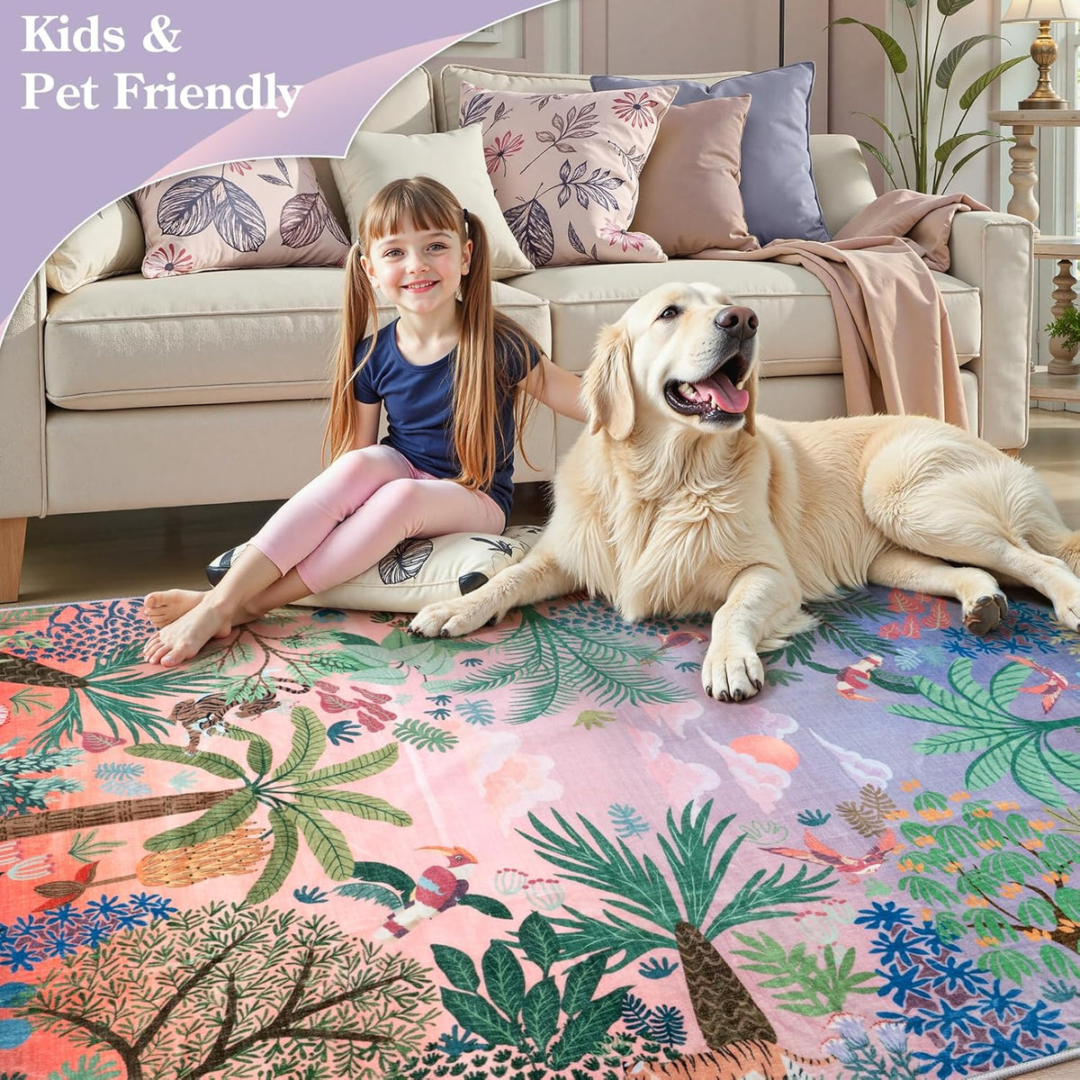 LIVEBOX Washable 6x9 Rug for Living Room, Soft Jungle Animal Print Rugs for Bedroom Aesthetic, Non