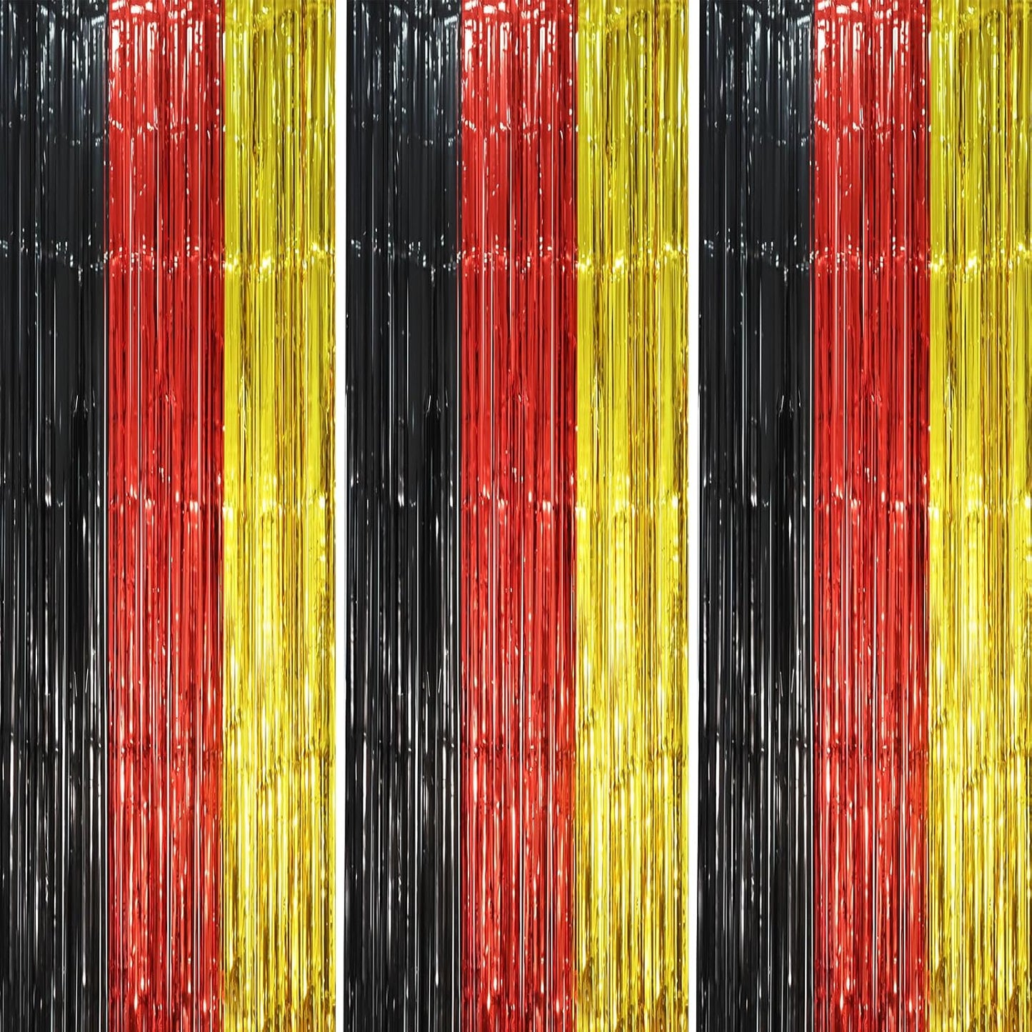 3 Pack 3.3 x 8.2 ft Red Black Gold Foil Fringe Backdrop Curtains, Tinsel Streamers Party