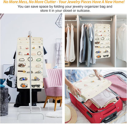 Freegrace Hanging Jewelry Organizer Revolving Hanger - Secure Zipper Closure - 25 Pockets,23 Hooks