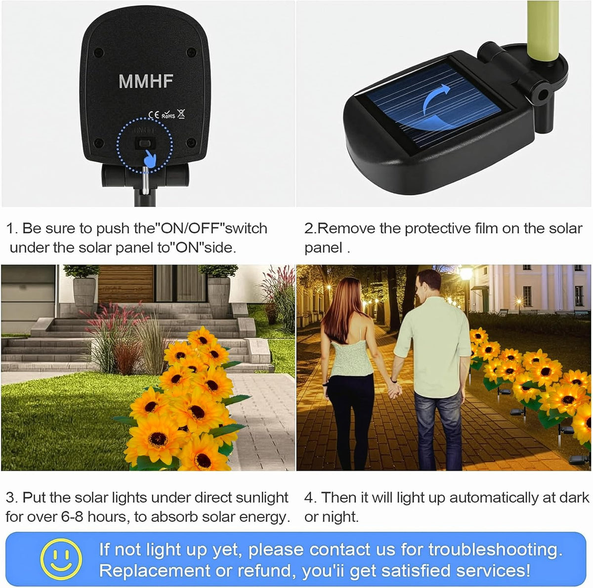 Outdoor Solar Garden Stake Lights,Upgraded LED Solar Powered Light with 3 Sunflower, Waterproof