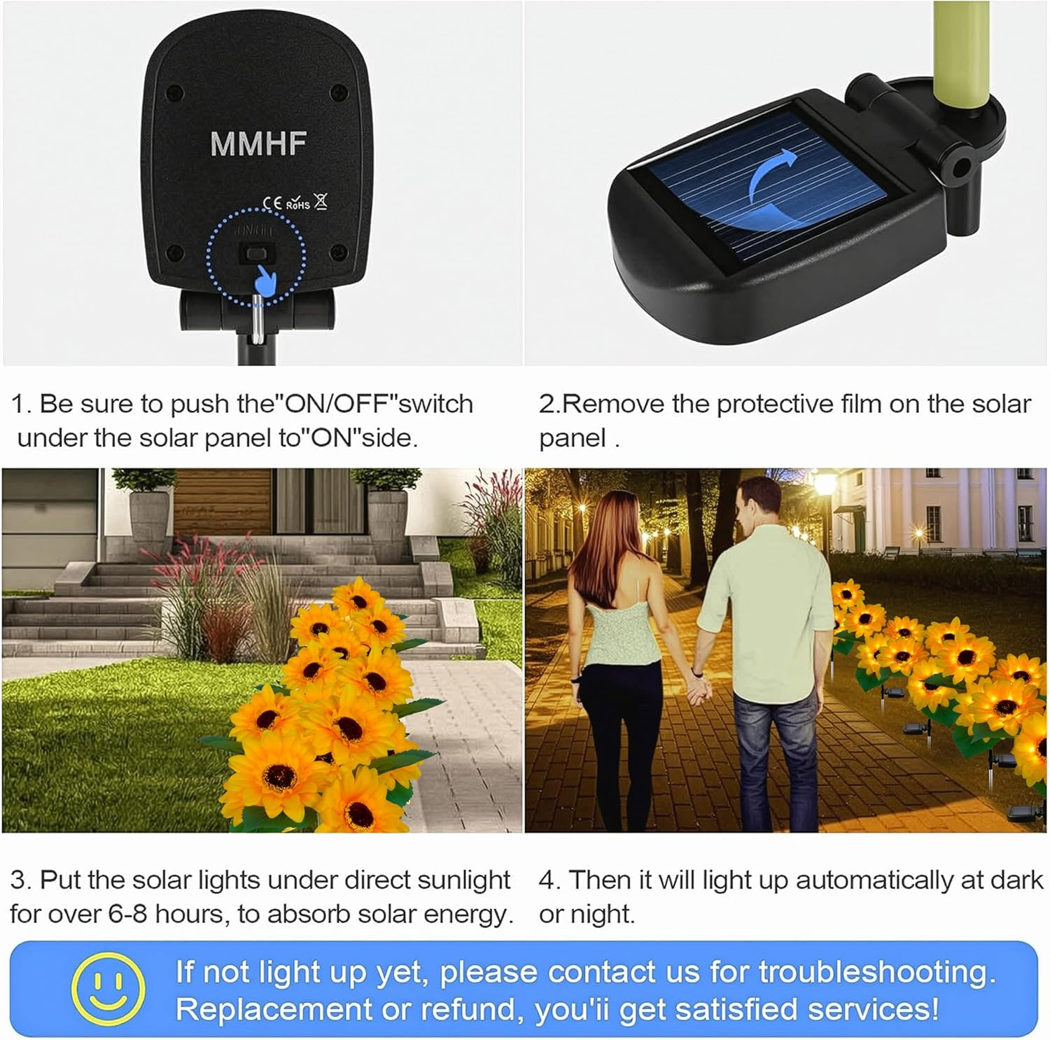 Outdoor Solar Garden Stake Lights,Upgraded LED Solar Powered Light with 3 Sunflower, Waterproof