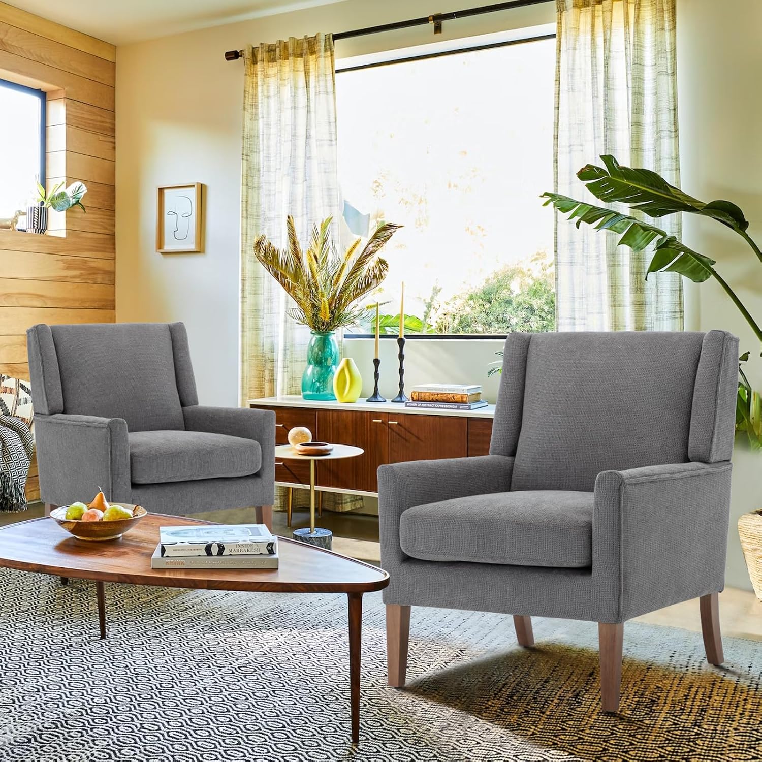 COLAMY Modern Wingback Living Room Chair, Upholstered Fabric Accent Armchair, Single Sofa Chair