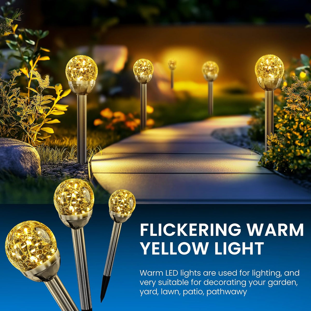 SOLPEX Solar Garden Lights String, 6 Pack Outdoor Christmas Decoration Warm White Solar Powered