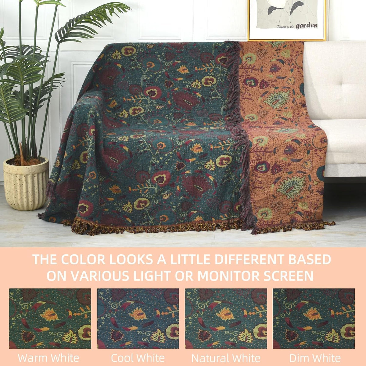 Boho Throw Blanket for Bed - 100% Pure Cotton Ultra Soft Rustic Quilt - Farmhouse Decor Bed