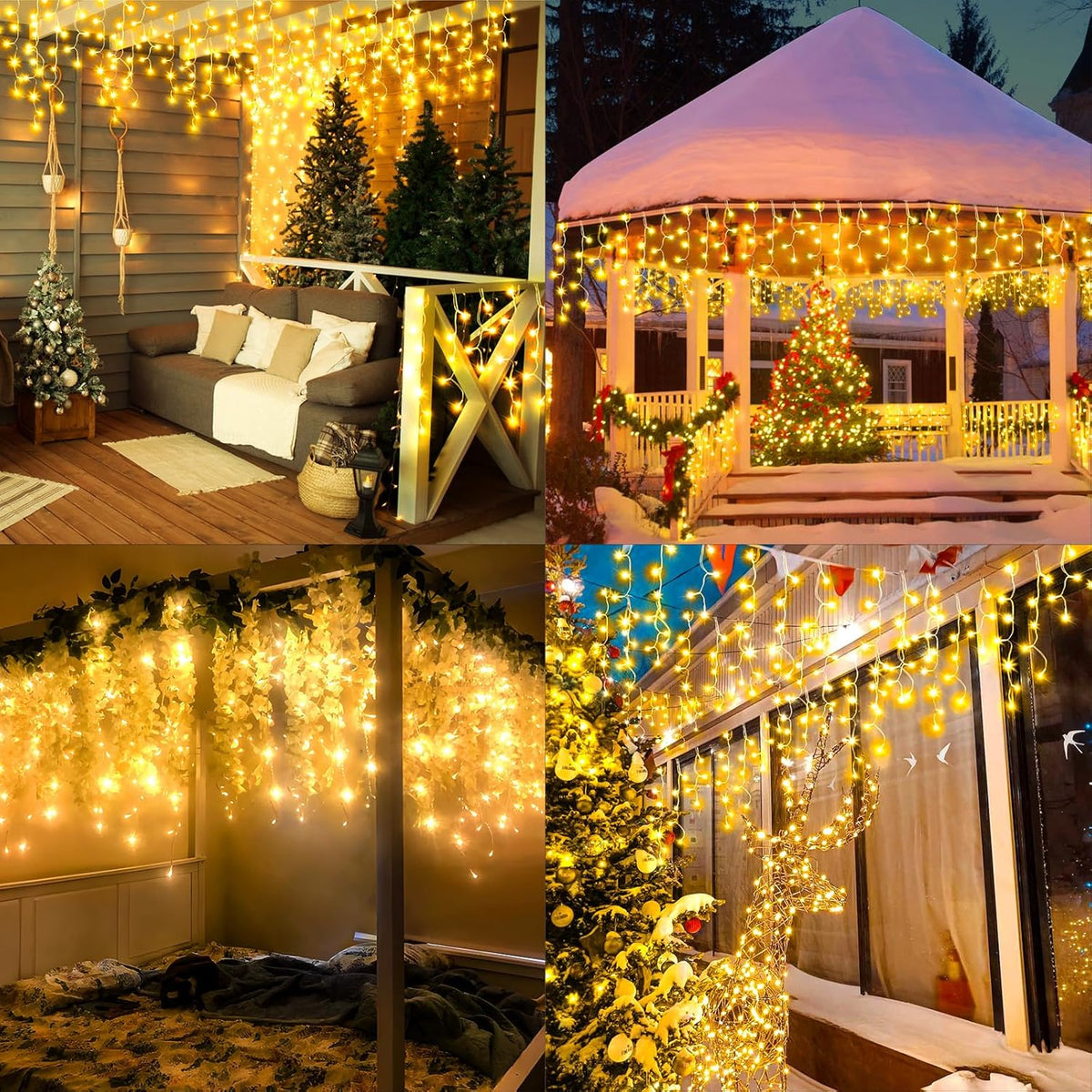 KNONEW Christmas Lights Outdoor Decorations 400 LED 33ft 8 Modes Curtain Fairy String Light with 75