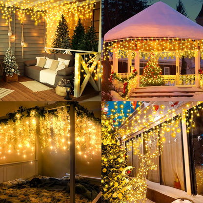 KNONEW Christmas Lights Outdoor Decorations 400 LED 33ft 8 Modes Curtain Fairy String Light with 75