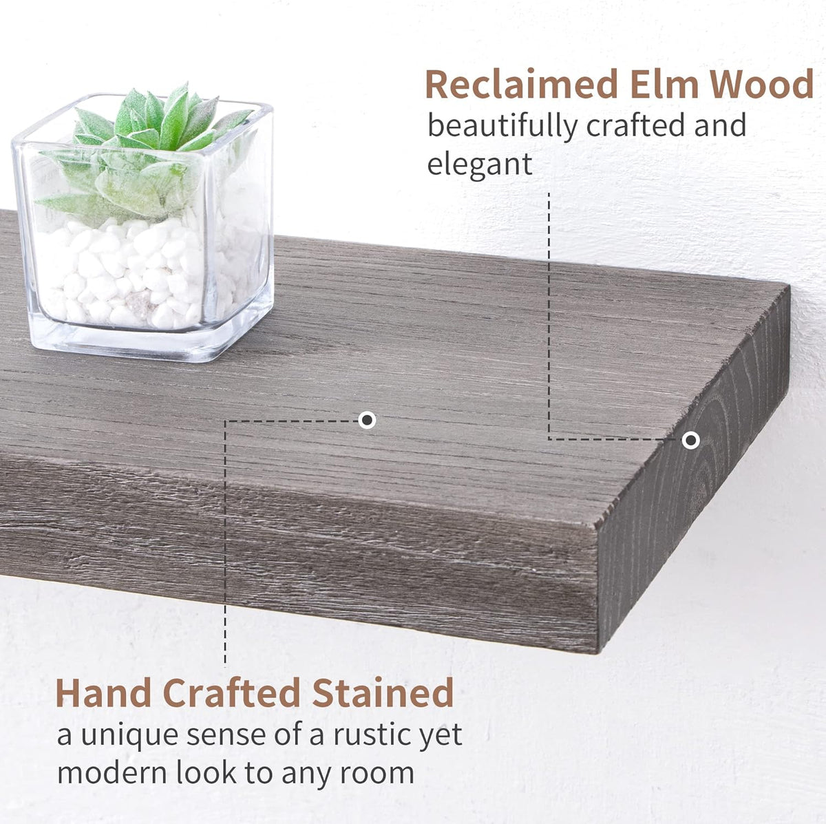 Axeman Floating Shelves for Wall, 8 Inch Deep Rustic Solid Elm Wood Wall Shelves for Storage, Wall