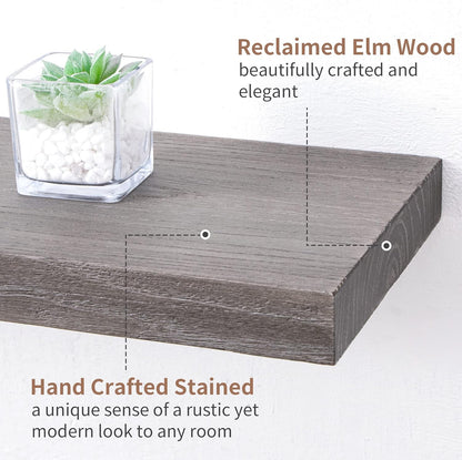 Axeman Floating Shelves for Wall, 8 Inch Deep Rustic Solid Elm Wood Wall Shelves for Storage, Wall