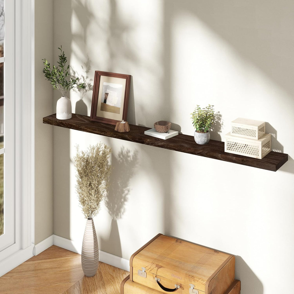 72" Floating Shelves for Wall, Rustic Elm Wood Floating Shelf for Home Decor, Wall-Mounted Display