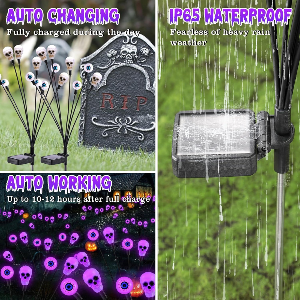 Solar Halloween Lights Outdoor, Scary Eyeball Lights, 4PACK 32LED, IP65 Waterproof, Decor for