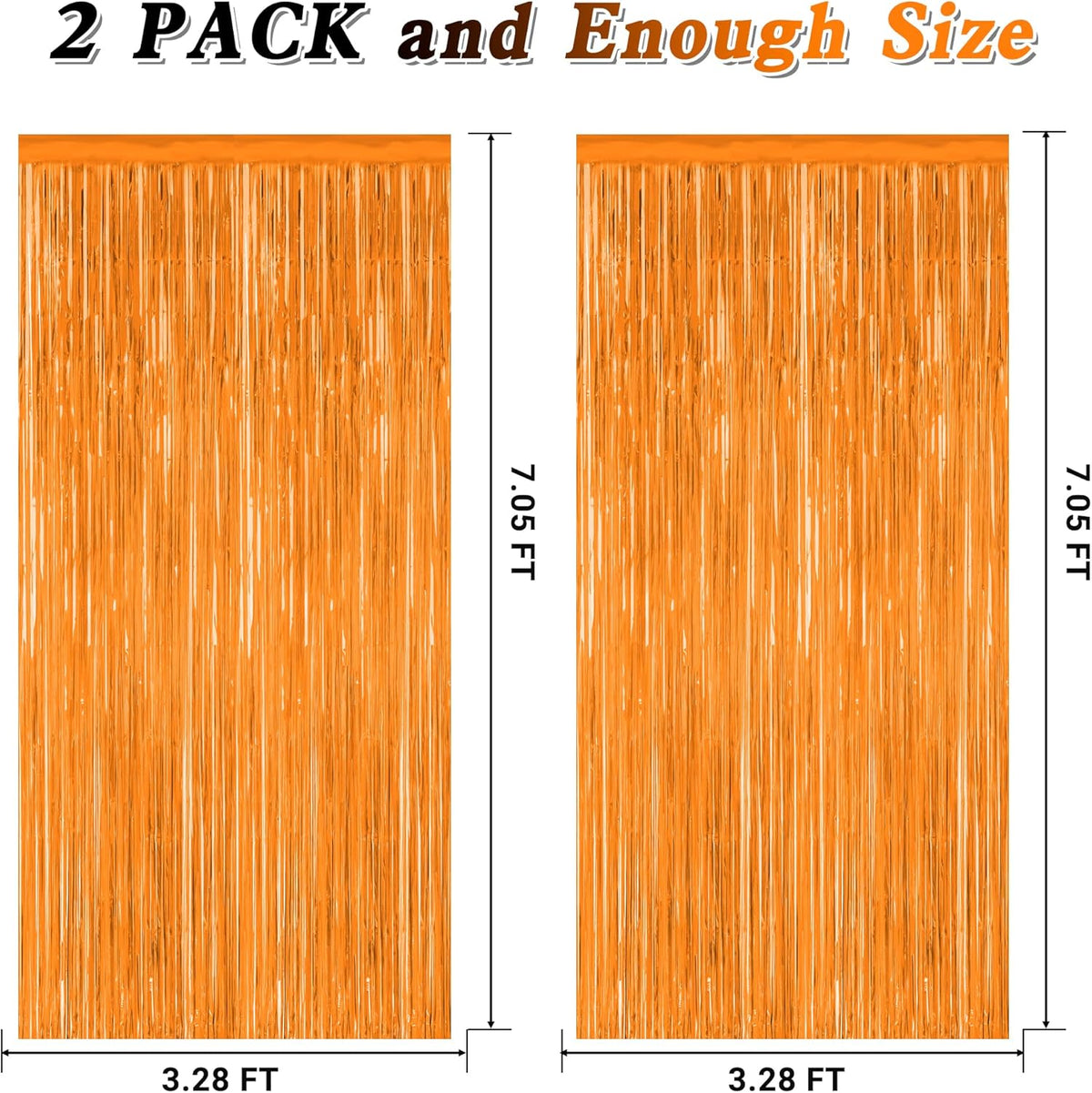 2 Pack Backdrop Curtains, 3.28 FT x 7.05 FT Orange Color Tinsel Backdrop, Metallic Party Streamer