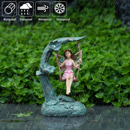 Garden Flower Fairy Outdoor Statue Decor Funny Swing Fairy Ornaments Figurines for Patio Lawn Yard