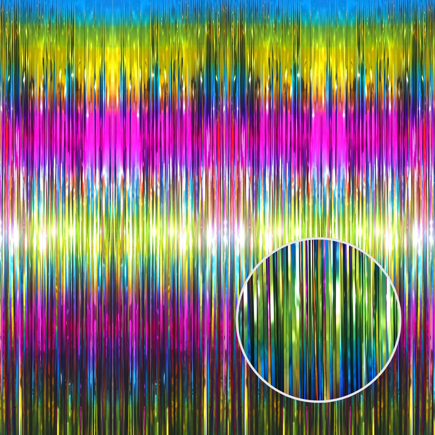 GOER 3.2 ft x 8.2 ft Metallic Tinsel Foil Fringe Curtains Party Photo Backdrop Party Streamers for