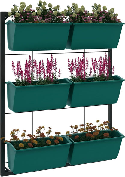 Outsunny 3-Tier Wall Planter with 6 Pots for Indoor and Outdoor Use, Hanging Plant Holder, Self