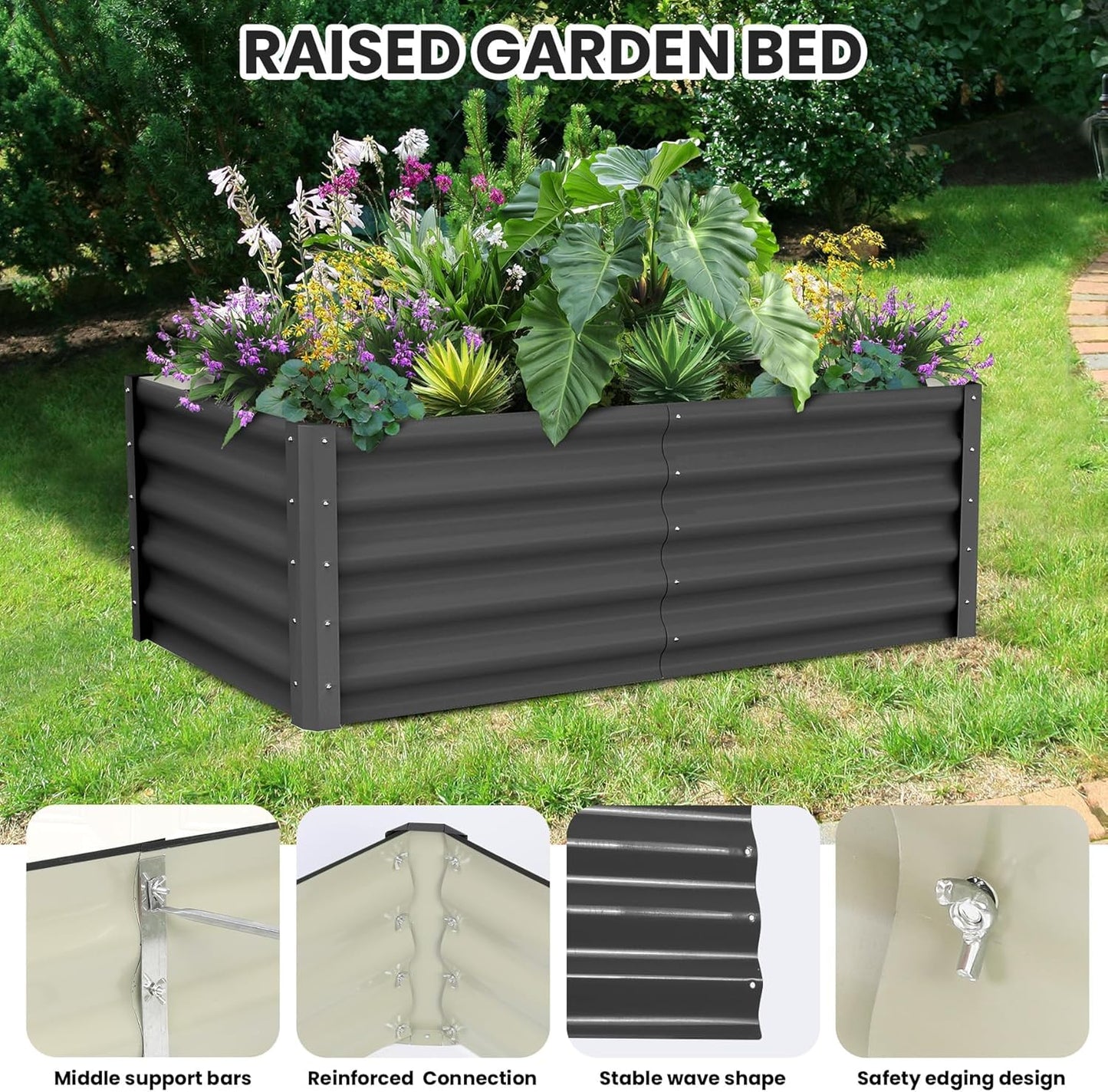 Large Outdoor Planter Boxes Kit Set of 2,6x3x1.5ft Galvanized Raised Bed Planter with Open-Ended