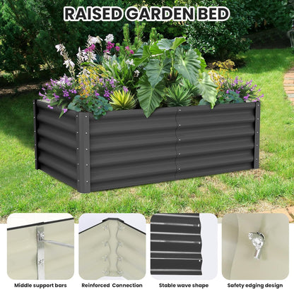 Large Outdoor Planter Boxes Kit Set of 2,6x3x1.5ft Galvanized Raised Bed Planter with Open-Ended