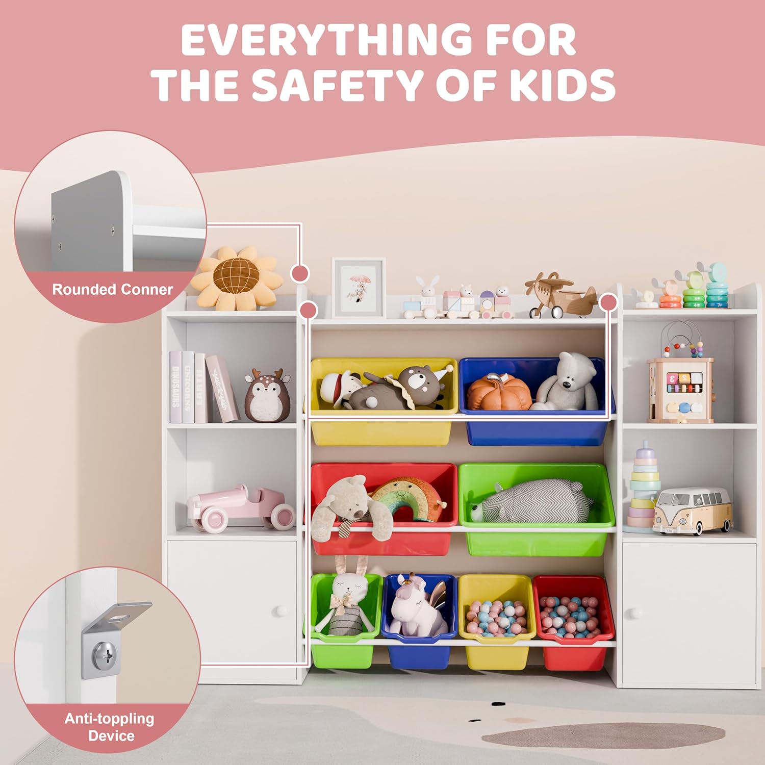 Xilingol Kids Toy Storage Organizer W/8 Removable Toy Bins, 4-Tier Toy Organizers W/6 Storage