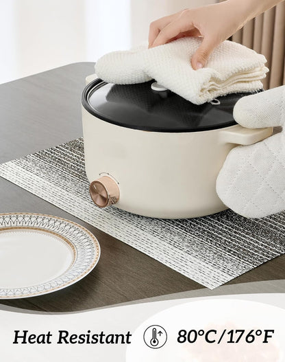 Leetaltree Black with White Woven Placemats Set of 8 - Heat Resistant Non-Slip Place mats for