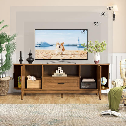 63" Fluted TV Stand for Tvs up to 70", Mid-Century Modern Entertainment Center with Drawers and