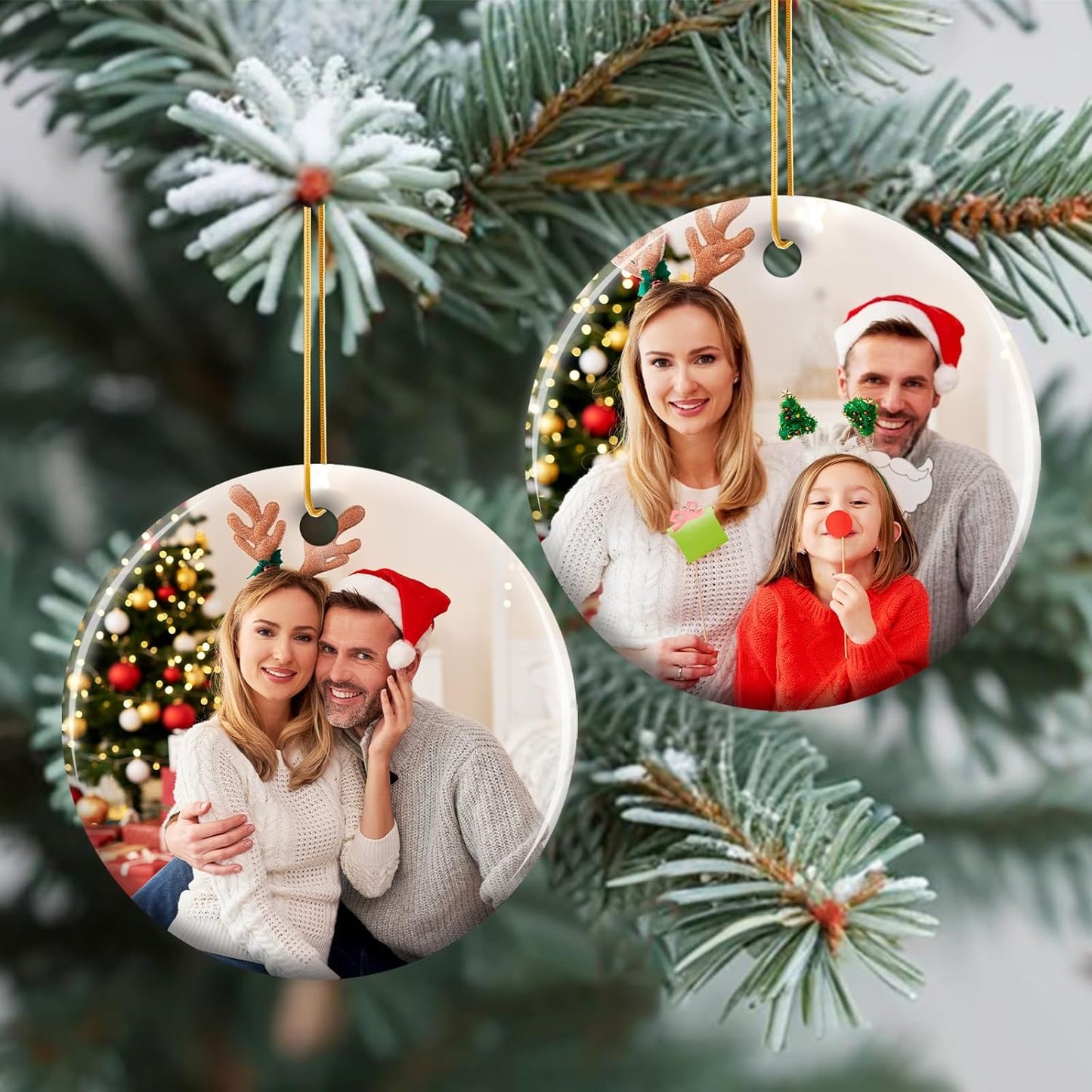 Personalized Christmas Ornaments 2025 - Custom Double-Sided Photo Ceramic Xmas Tree Hanging Decor
