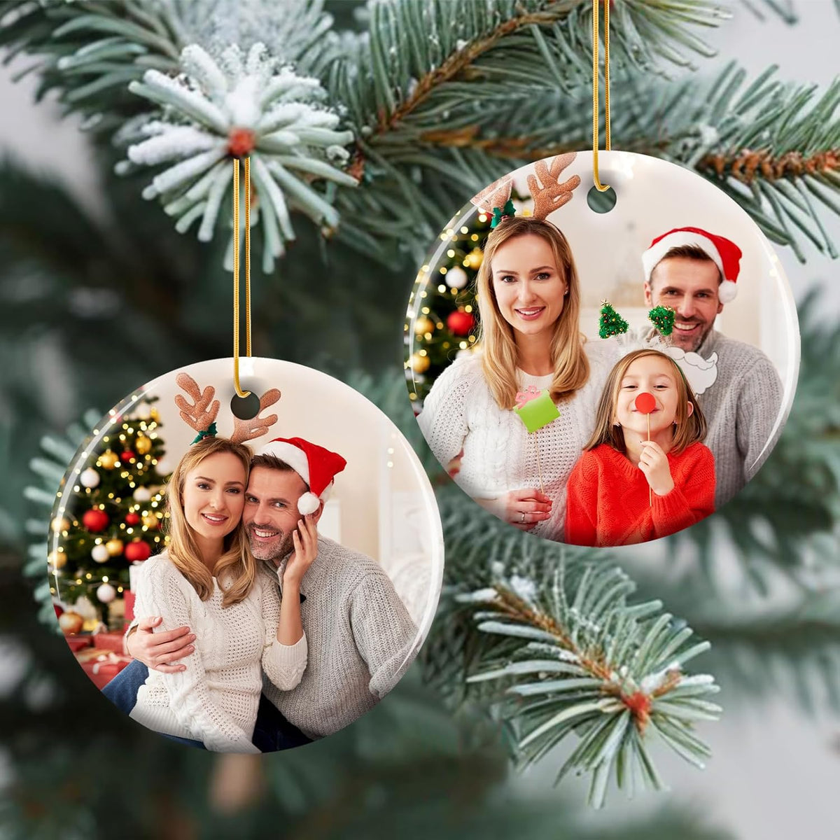 Personalized Christmas Ornaments 2025 - Custom Double-Sided Photo Ceramic Xmas Tree Hanging Decor