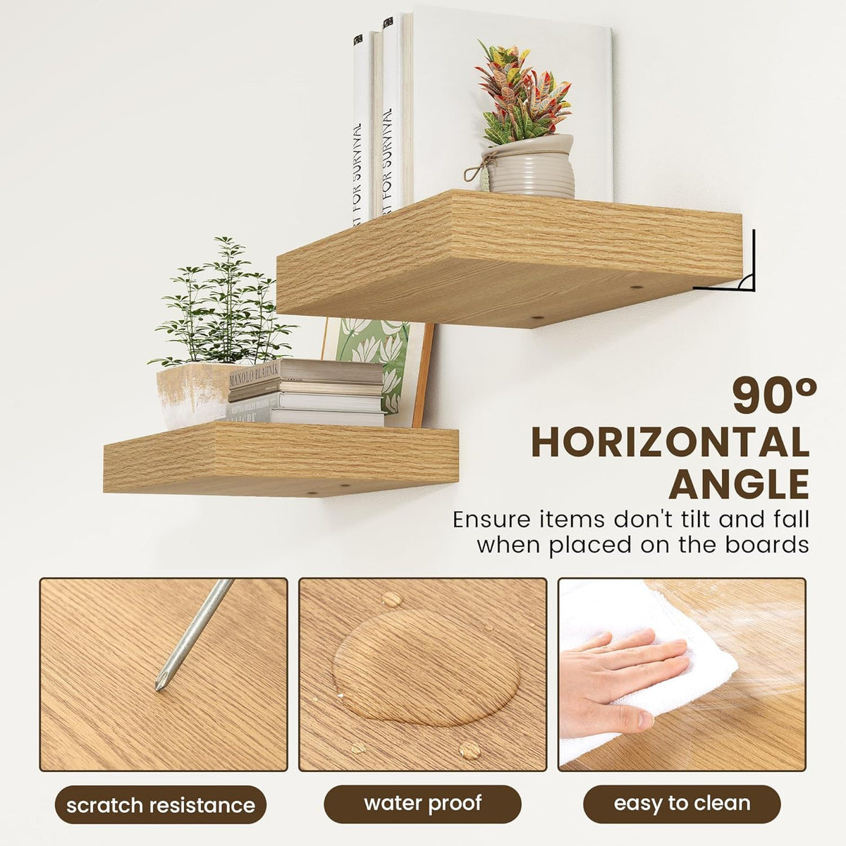 Deep Floating Shelves for Wall | 16 Inch Wide x 12 Inch Deep Floating Shelves Set of 2 | Rustic Oak