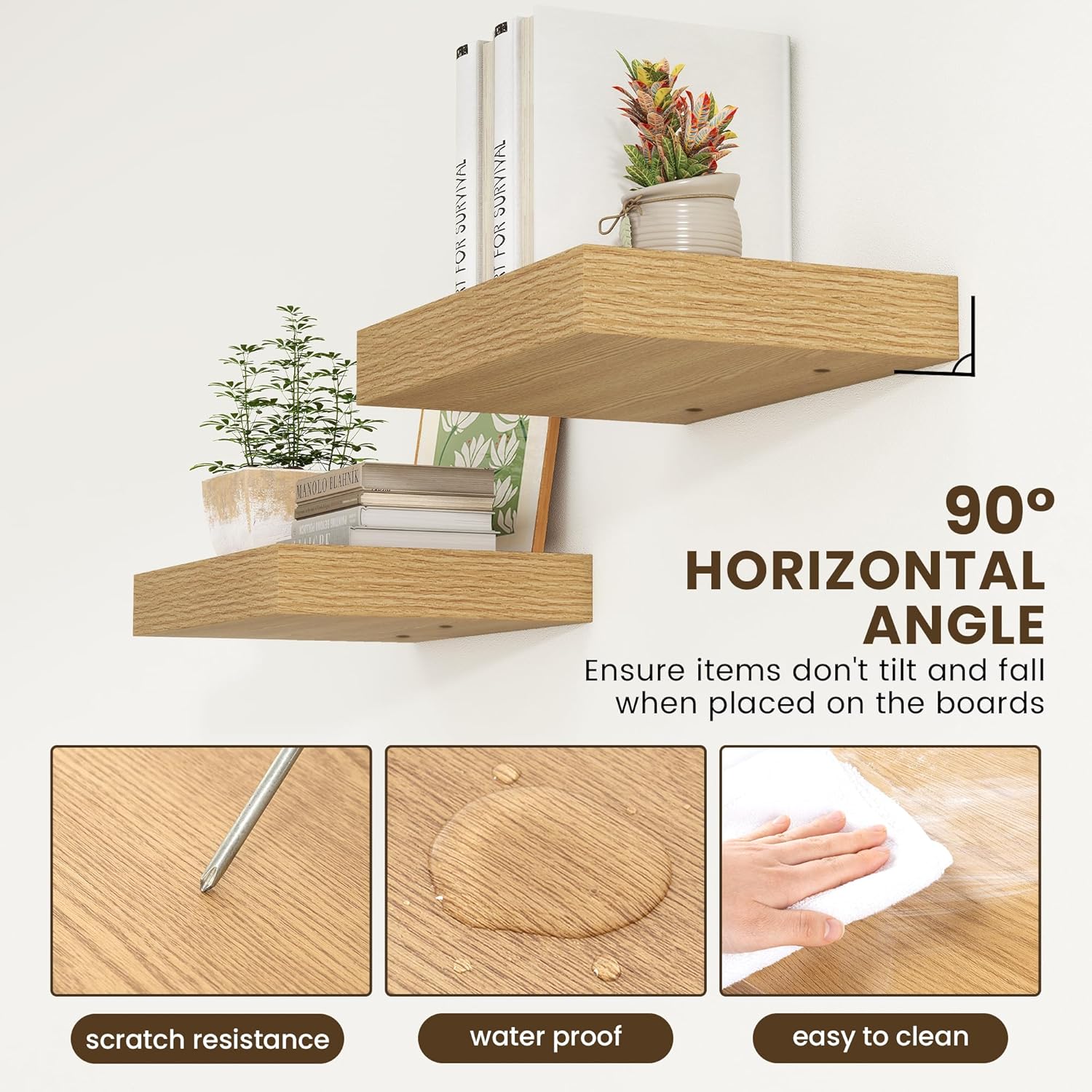 Deep Floating Shelves for Wall | 16 Inch Wide x 12 Inch Deep Floating Shelves Set of 2 | Rustic Oak