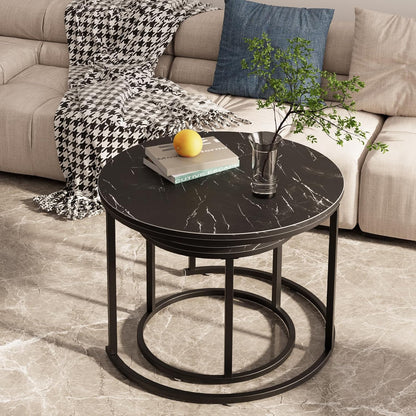 aboxoo Round Nesting Coffee Table Side Set of 2 End Tables for Living Room Bedroom Balcony,Black