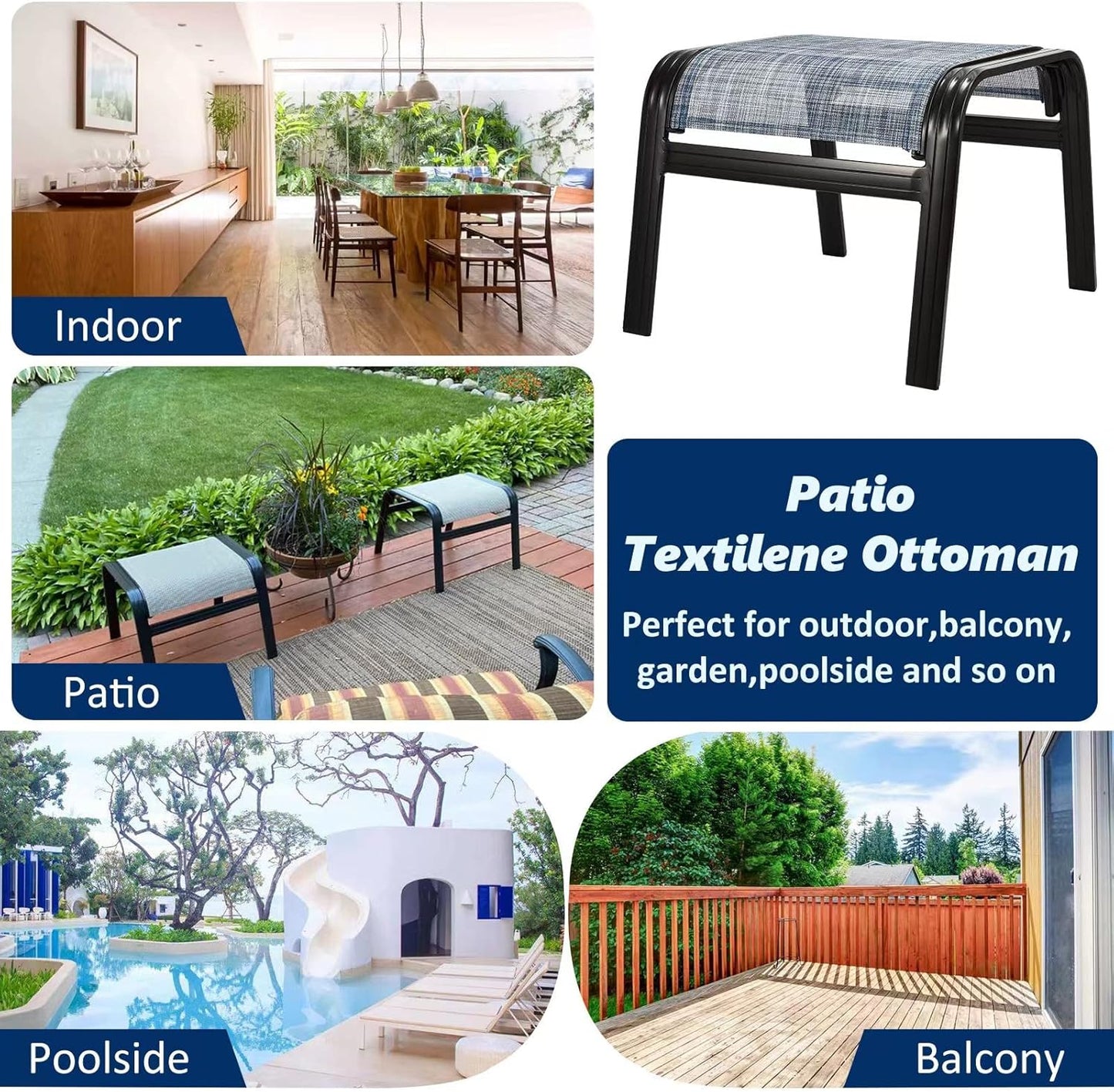 Outdoor Footstools for Patio,Textile Ottomans Metal Dining Footrests Stack Chairs for Lawn,Garden