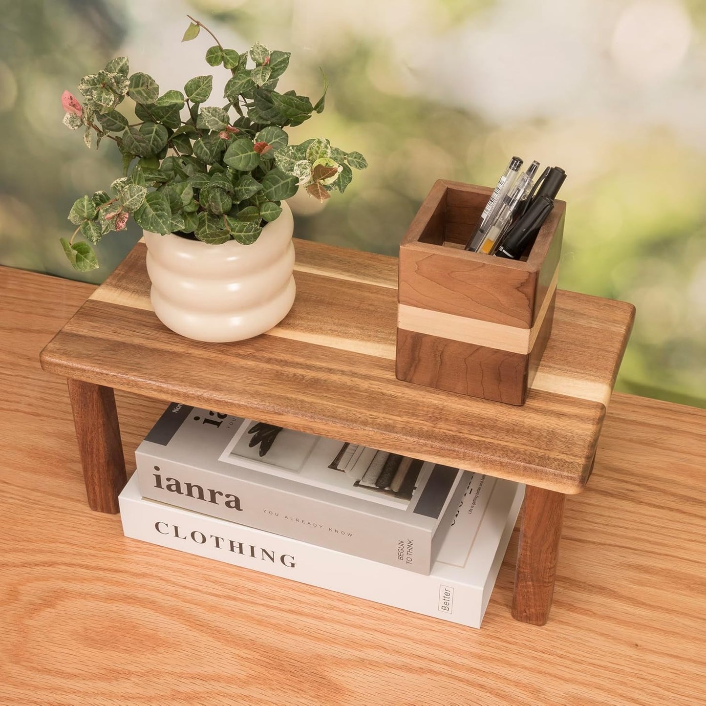 Acacia Wooden Desktop Organizer Shelf Kitchen Cabinet and Counter Riser Display Shelf for Top of