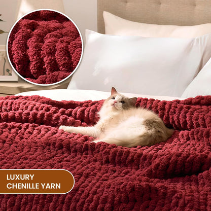 L'AGRATY Chunky Knit Blanket Throw: 60''x80'' Chenille Chunky Knitted Throw Blankets for Twin Bed