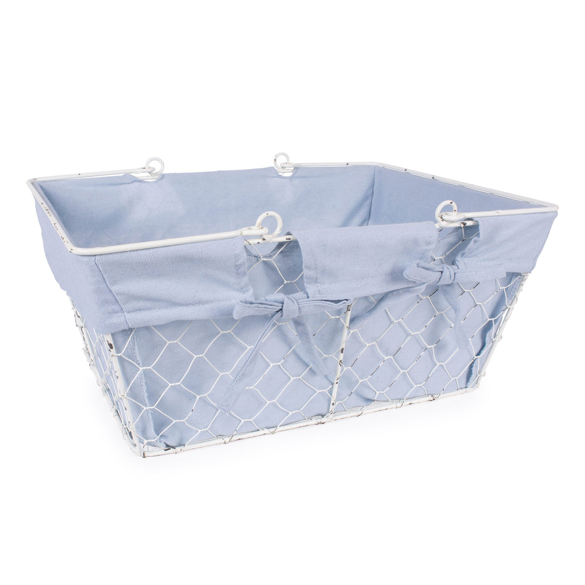 DII Farmhouse Chicken Wire Egg Basket, Storage Baskets with Liner, Denim, 16x12x7.88"
