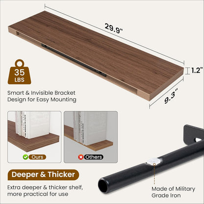 Fun Memories Floating Shelves for Wall, 30 Inch Rustic Wood Wall Mounted Shelves for Bathroom