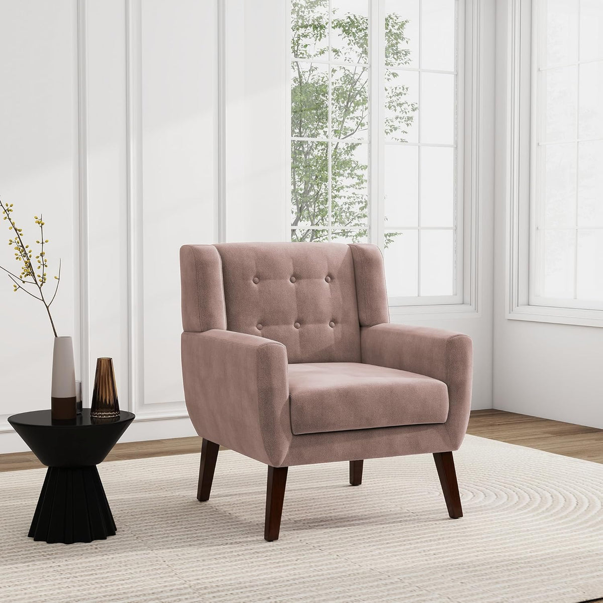 UIXE Accent Chair, Velvet Upholstered Armchair for Living Room, Modern Club Arm Chairs Comfy Single