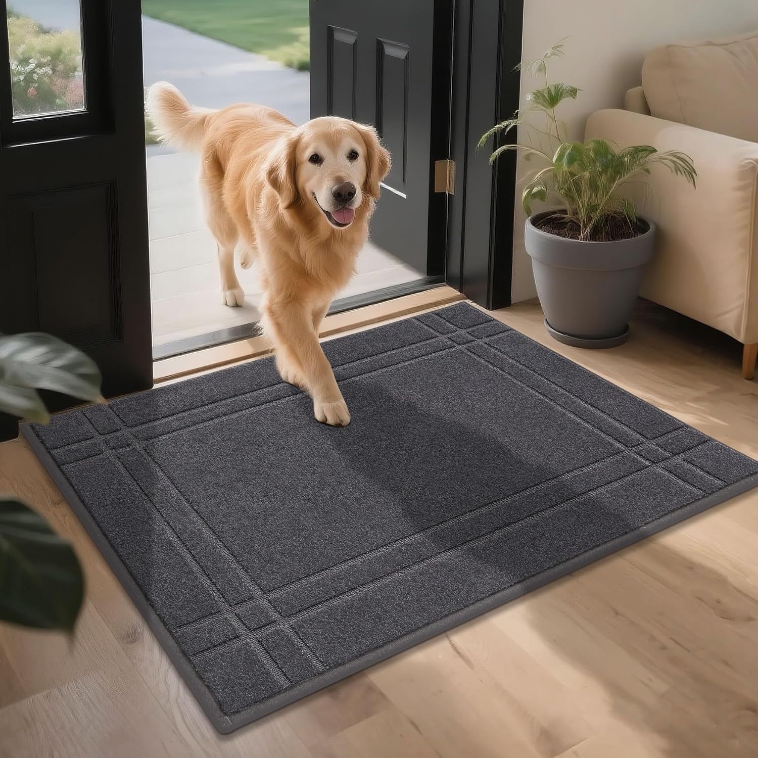 JSEI Entryway Rugs Doormat 32"x48", Non-Slip Dirt Trapper Door Mats Indoor, Washable Absorbent and