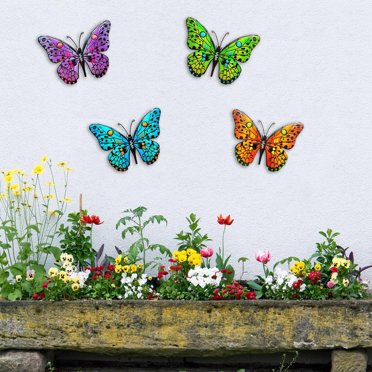 MACLARONX 4 PCS Metal Butterfly 9.6" Butterflies Outdoor Fence Yard Art Wall Decor Hanging