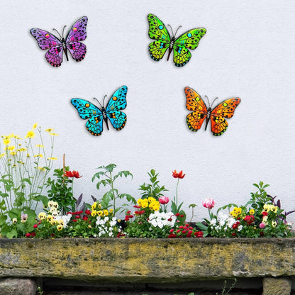 MACLARONX 4 PCS Metal Butterfly 9.6" Butterflies Outdoor Fence Yard Art Wall Decor Hanging