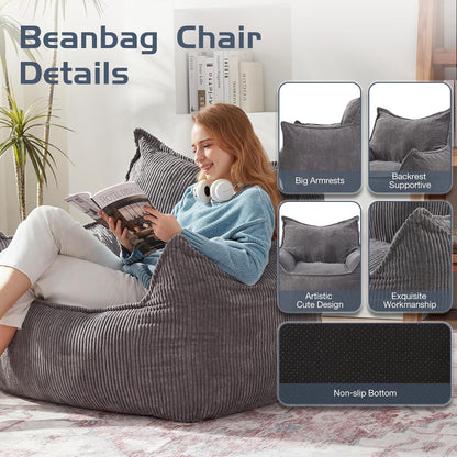 Giant Bean Bag Chair Sofa for Adults Teens, Comfy Corduroy Large Bean Bag Chairs with Armrests for