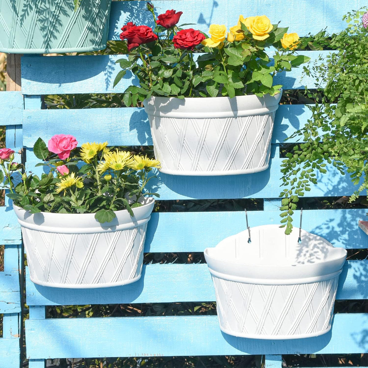 Sungmor Wall Hanging Planters,11.5 Inch Hanging Flower Pots for Railing Fence - Indoor Outdoor