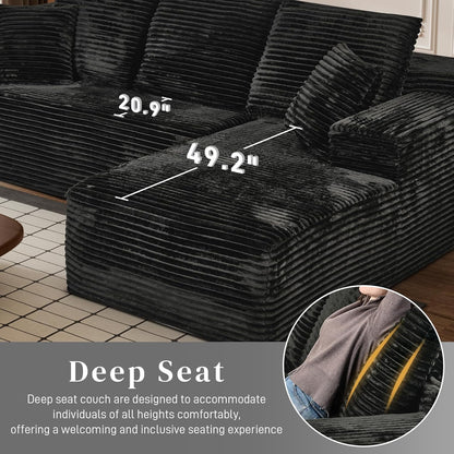 Modular Sectional Sofa Cloud Sectional Couch, 107" Comfy Fluffy L Shaped Black Couches for Living