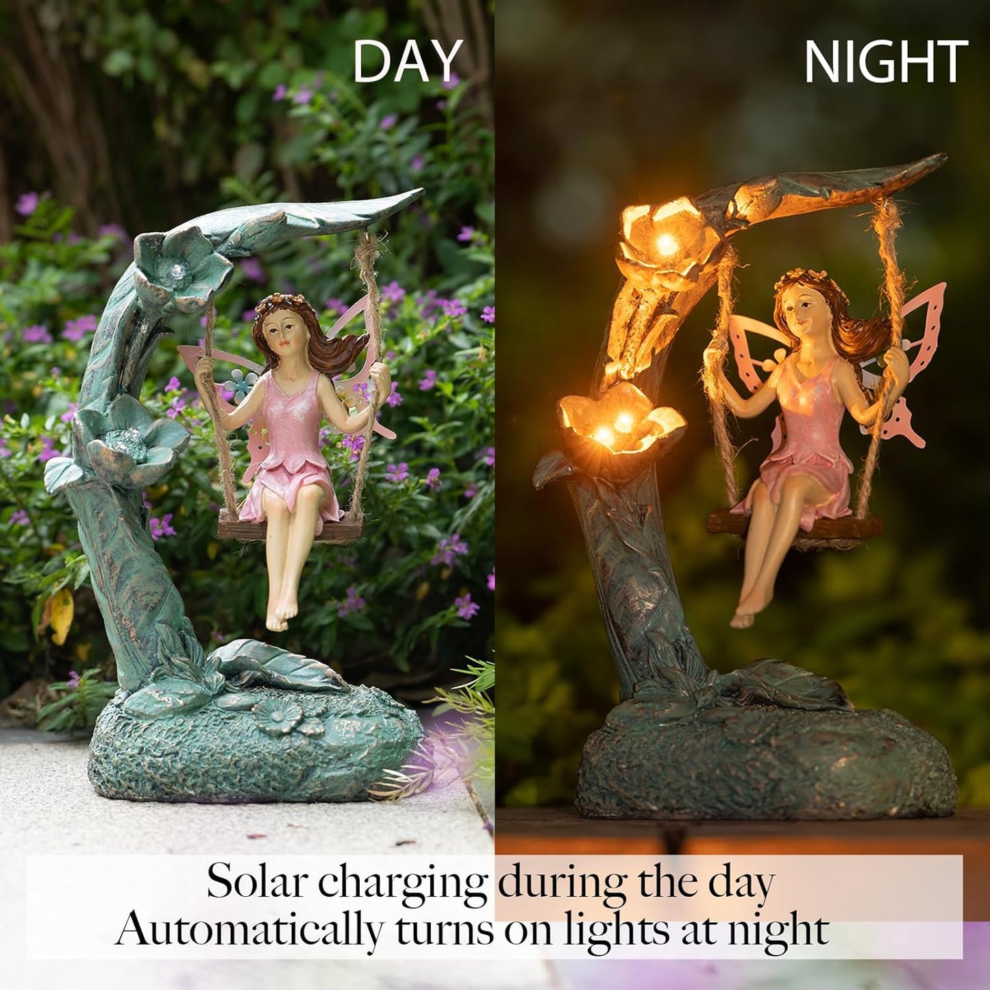 Garden Flower Fairy Outdoor Statue Decor Funny Swing Fairy Ornaments Figurines for Patio Lawn Yard