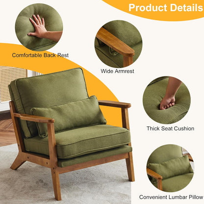 Karl home Accent Chair Wide Armrest Mid-Century Lounge Chair Linen Fabric Armchair with Lumbar